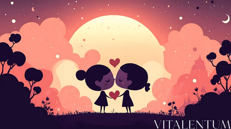 Lovers Kissing in Dreamy Landscape AI Image