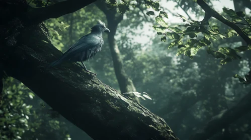 Grey Bird Perched on Tree Limb