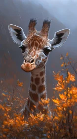 Giraffe Among Autumn Leaves