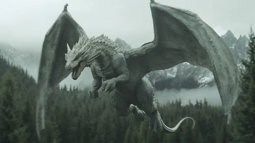 Dragon in Flight over Green Forest