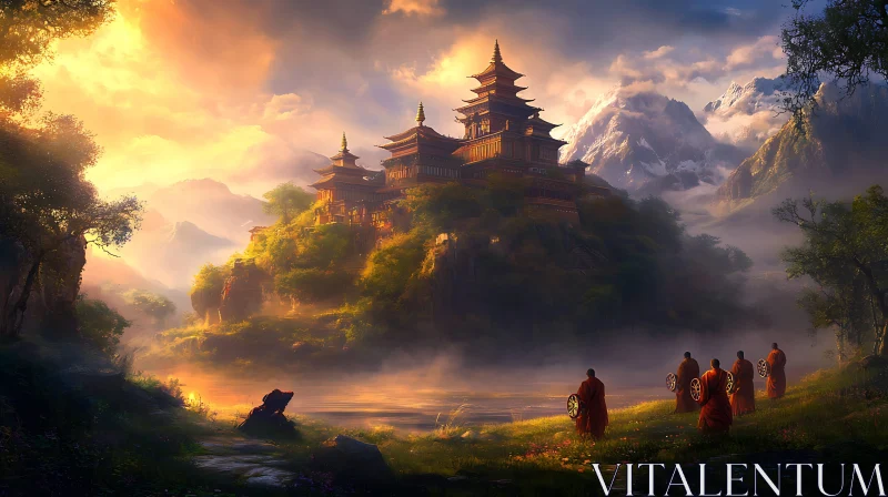 AI ART Serene Temple in Mountain Landscape