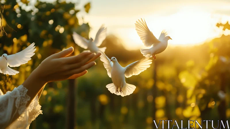 White Doves at Sunset AI Image