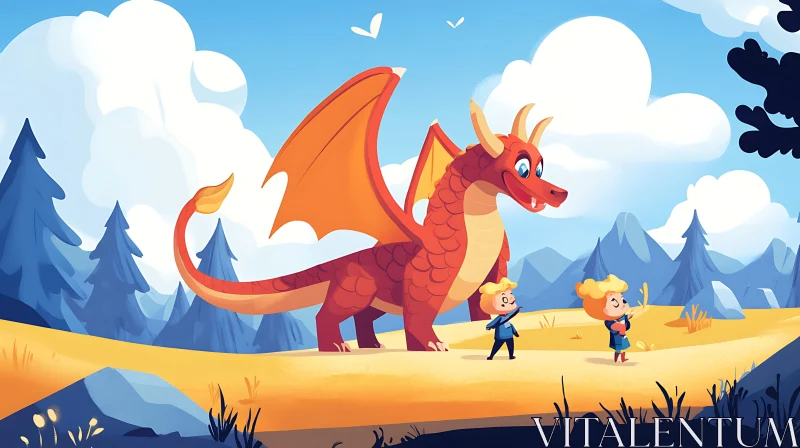 AI ART Friendly Dragon and Kids Cartoon