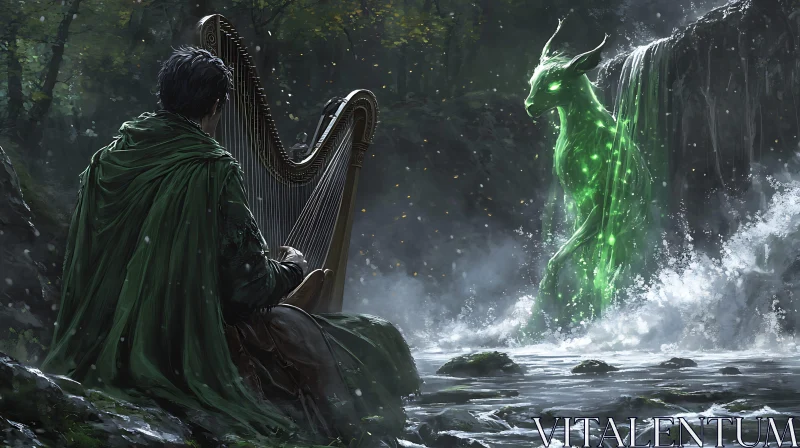 AI ART Magical Creature Listening to Harp Music