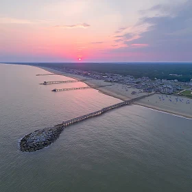 Aerial View of Sunset at the Beach