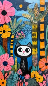 Cartoon Cat in a Colorful Fantasy Forest