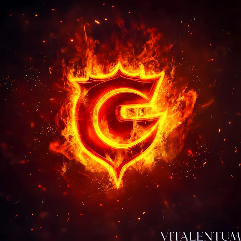 Flaming Shield Emblem With 'C' AI Image