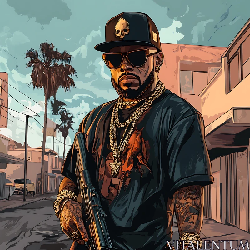 AI ART Man with Gold Chains and Weapon