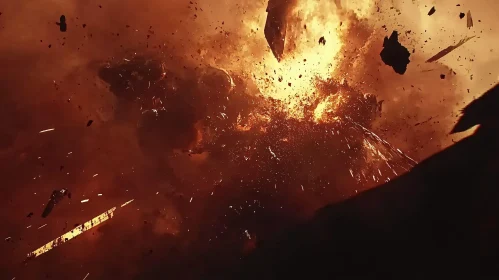 Intense Explosion Displaying Bright Flames and Debris