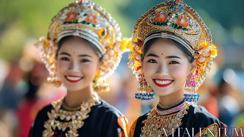 Cultural Beauty: Smiling Women in Costume AI Image