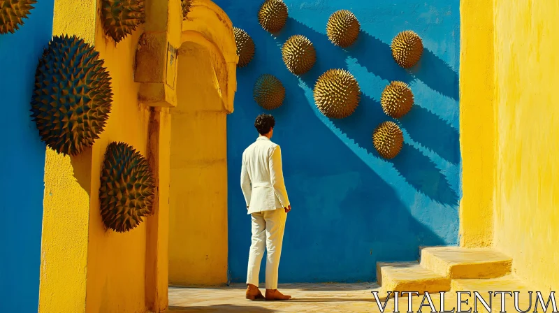 AI ART Man in Suit Staring at Wall Art