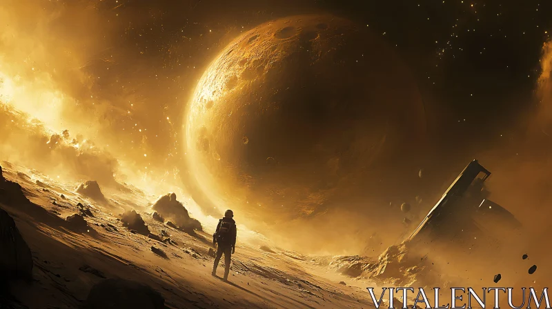 AI ART Golden Planet and Astronaut Artwork