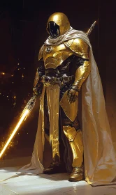 Armored Golden Warrior with Glowing Blade