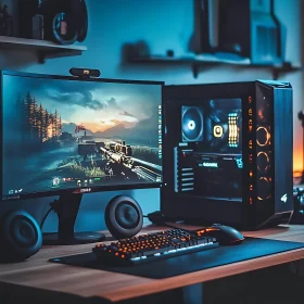 High-End Gaming Station with Computer and Peripherals