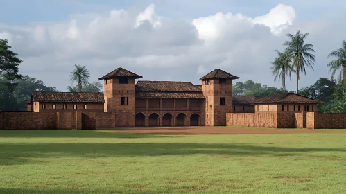 Historical Stone Fortress on Grassy Plain