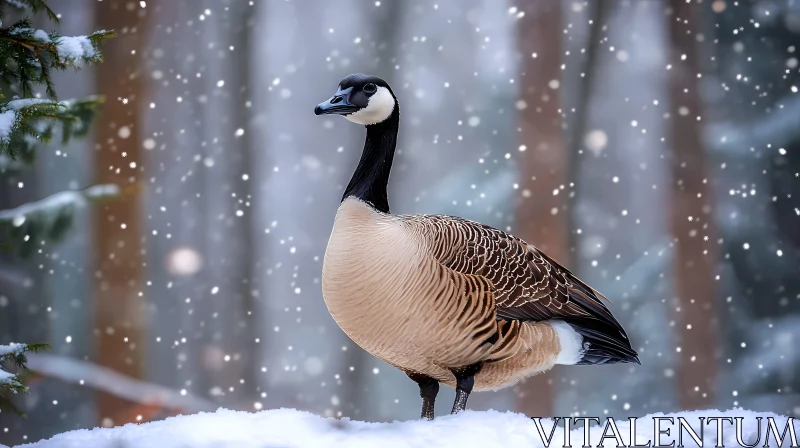 Canada Goose in Winter Landscape AI Image