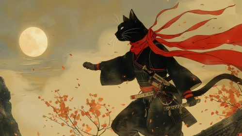 Feline Warrior in Ancient Japan