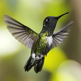 Hovering Hummingbird with Green Backdrop