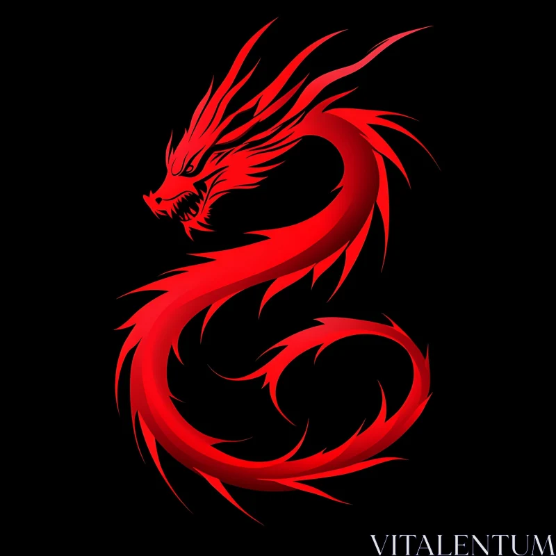 AI ART Red Dragon on Black Background