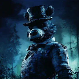 Mysterious Bear Character in Overalls