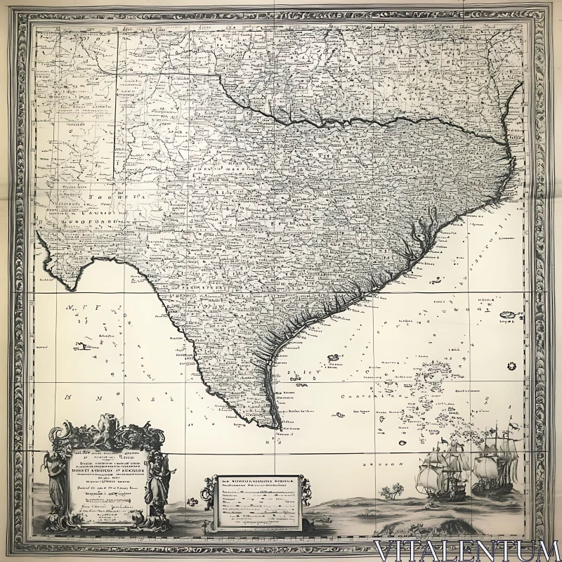 Antique Geographical Map with Decorative Elements AI Image