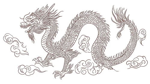 Detailed Dragon Sketch with Clouds