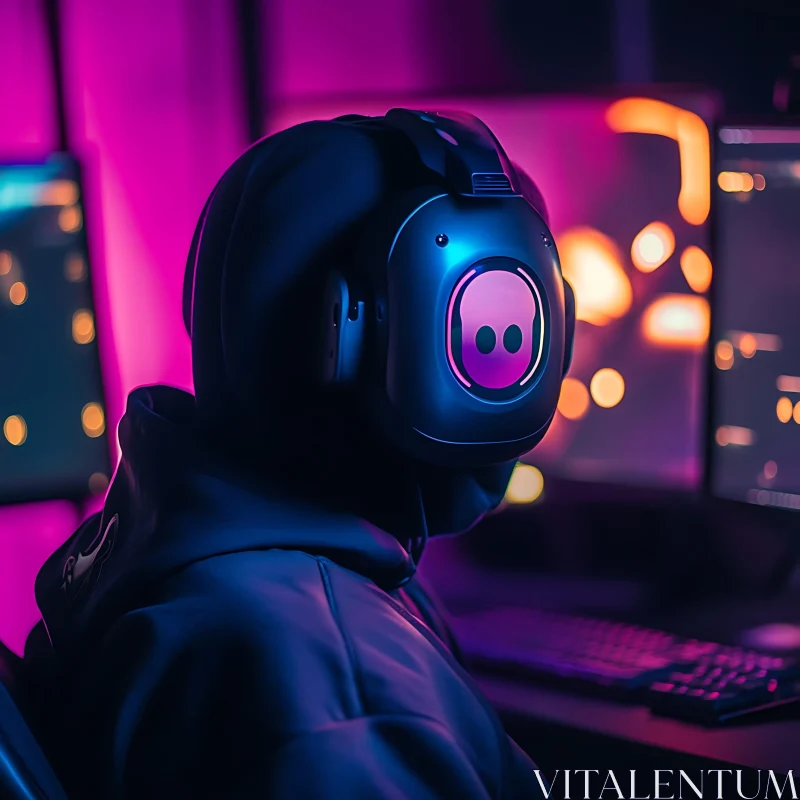 Futuristic Gamer with Neon Ambiance AI Image