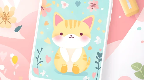 Adorable Cat Cartoon on Teal Background