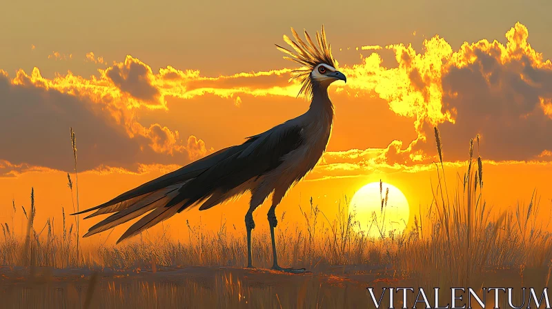 Crowned Bird at Dusk AI Image