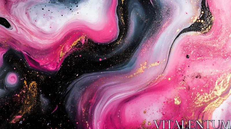 Fluid Art in Pink, Gold, and Black AI Image