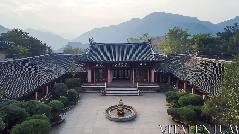 Traditional Asian Architecture in Tranquil Setting AI Image