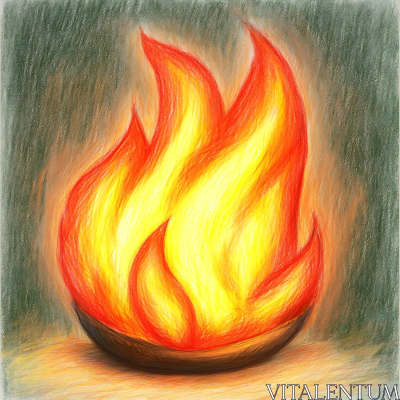 Illustrated Flames in a Bowl AI Image