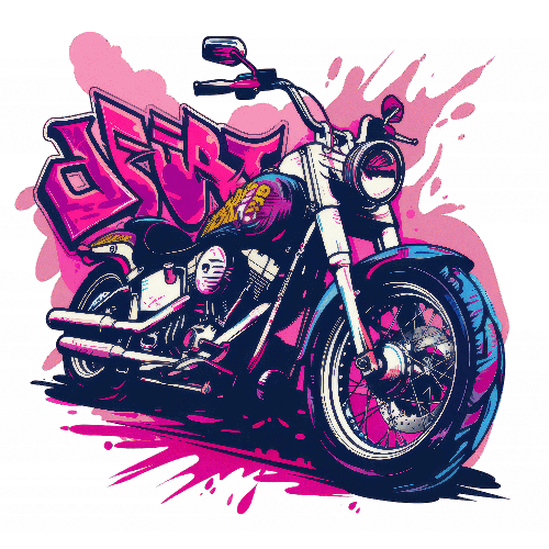 Artistic Motorcycle with Graffiti Splash in Pink, Purple, and Blue