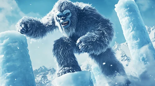 Abominable Snowman in Frozen Landscape