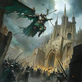 Winged Warrior Over Medieval Battlefield