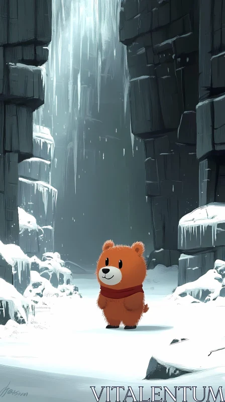 Cartoon Bear in Winter Scene AI Image