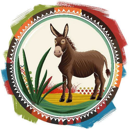 Charming Cartoon Donkey with Colorful Geometric Frame