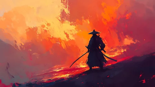 Warrior in Sunset: A Samurai Painting