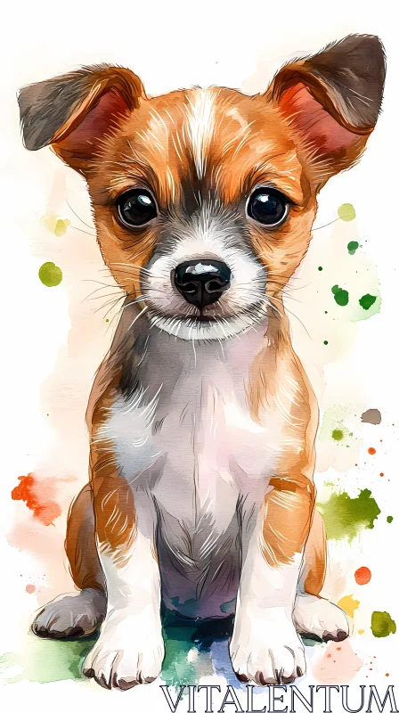 Watercolor Painting of a Cute Puppy AI Image