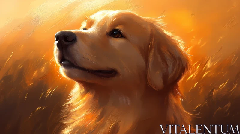 Warm Sunlit Dog Portrait AI Image