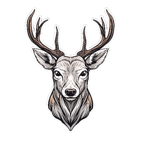 Deer Head Vector Illustration with Antlers on Transparent Background POD Design