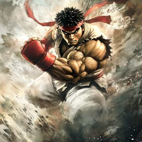 Martial Arts Fighter in Attack Pose