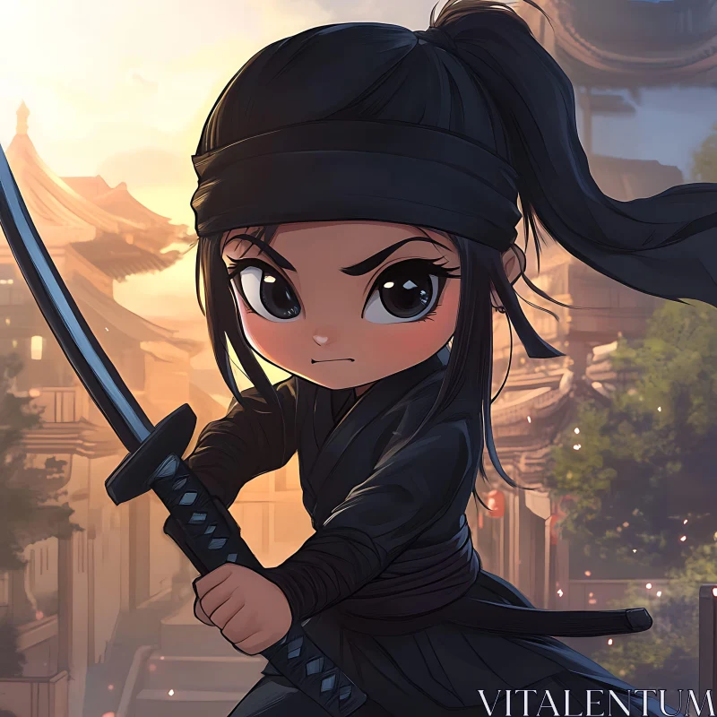 AI ART Anime Ninja Girl Ready for Battle