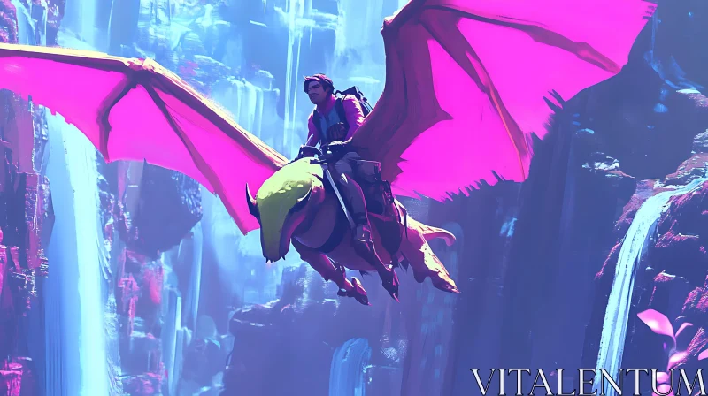 Man Riding Dragon in Fantasy World AI Image