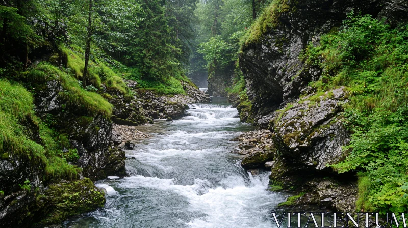 AI ART Tranquil River in a Dense Forest Setting