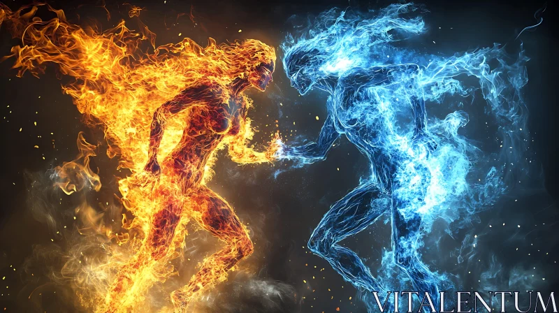 Elemental Contrast: Fire vs. Water AI Image