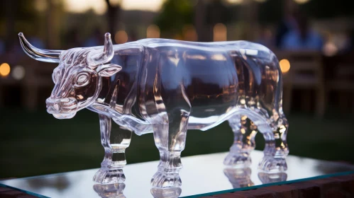 Exquisite Glass Bull Sculpture in a Precisionism Influence Setting