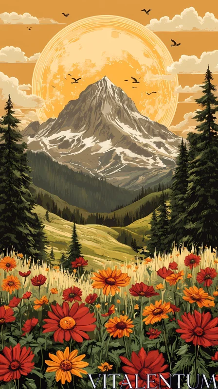 AI ART Mountainous Natural Beauty at Sunset