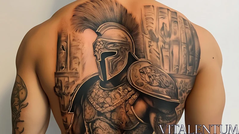 Detailed Warrior Back Tattoo AI Image