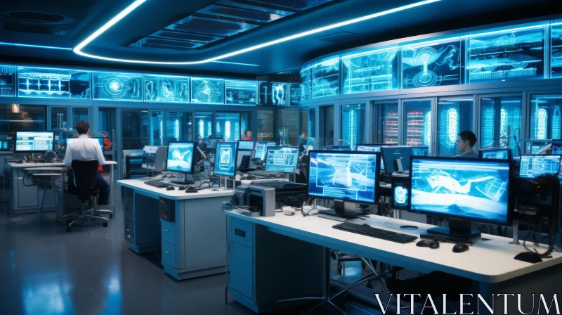 Futuristic Security Operation Center with Monitors | Industrial Aesthetics AI Image